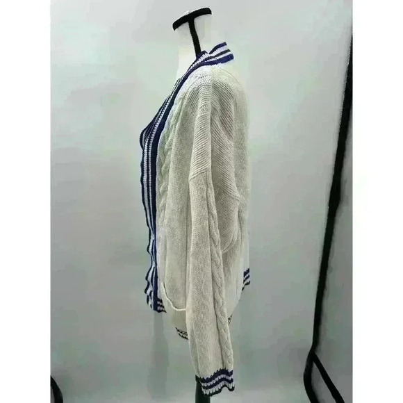GAP Women's White & Blue Nautical Chunky Knit Cotton Button-Up Cardigan - Large‎ - Picture 3 of 4